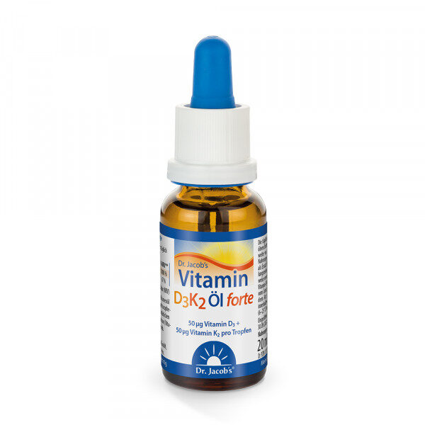 Vitamín D3 obohatený o vitamín K2 pre kosti a imunitný systém pre kosti, svaly a imunitný systém 2000 IU vitamínu D3 a 50 µg vitamínu K2 v jednej kvapke vysoká biologická využiteľnosť, vhodné pre vegetariánov 600 dávok v jednom balení