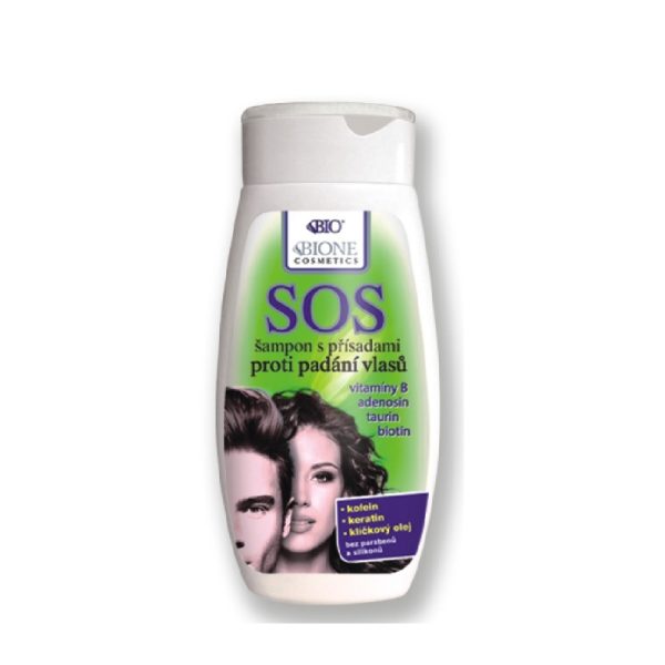 BIO SOS šampón proti vypadávaniu vlasov a na podporu rastu vlasov .