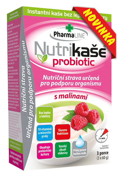 PharmaLine Nutrikaša probiotic s malinami 3x60 g