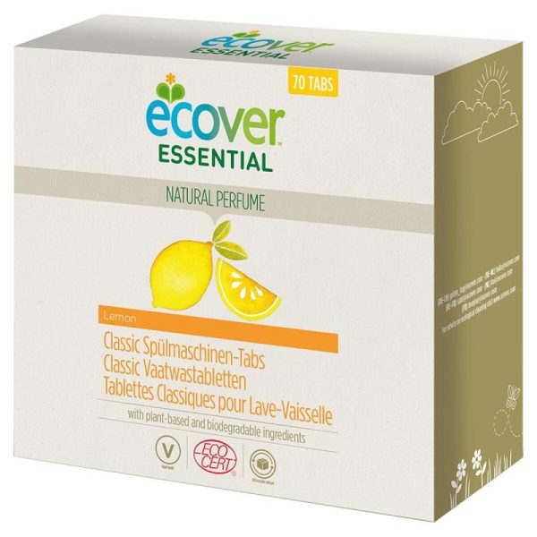 Tablety do umývačky Ecover Essential  sú  prírodné tablety do umývačky riadu, efektívne čistia a odmasťujú.