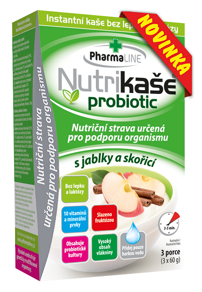 PharmaLine Nutrikaša probiotic s jablkami a škoricou 3x60 g