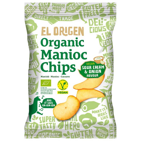 El Origen Maniokové chipsy kysaná smotana a cibuľa BIO 75 g