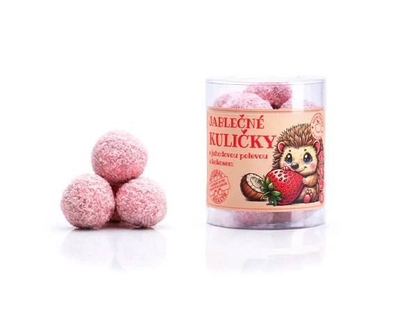 Bioprodukt Jablkové guľôčky s jahodovou polevou a kokosom 100 g