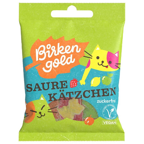 Birkengold Gumové kyslé cukríky mačiatka bez cukru vegan 50 g