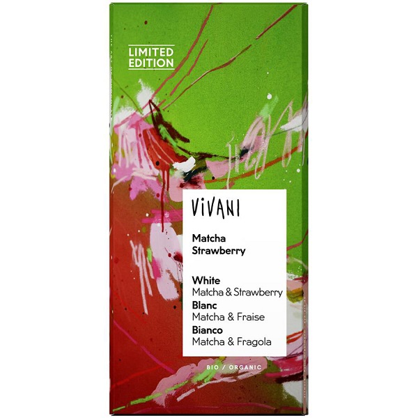 Vivani Biela čokoláda Matcha jahoda 80 g