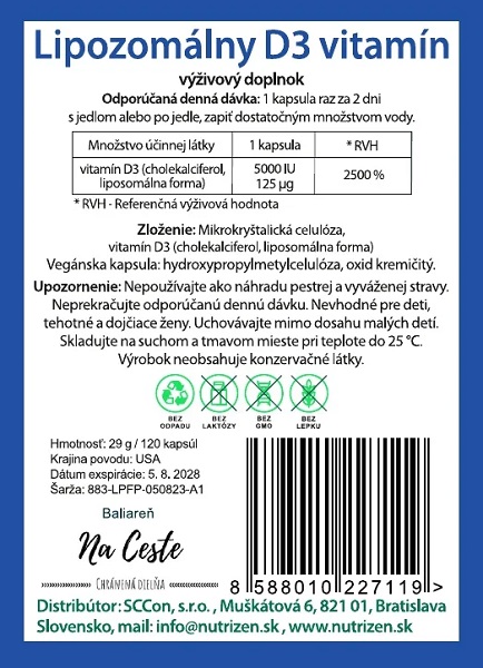 NUTRI&ZEN Lipozomálny D3 vitamín 5000 IU 120 kapsúl / 29g