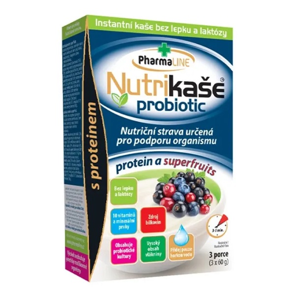 PharmaLine Nutrikaša probiotic protein a superfruits 3x60 g
