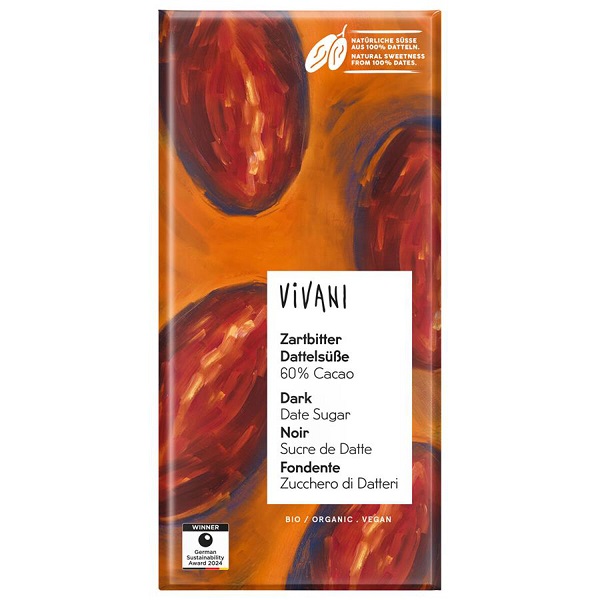Vivani Horká čokoláda 60% s datľami BIO 80 g