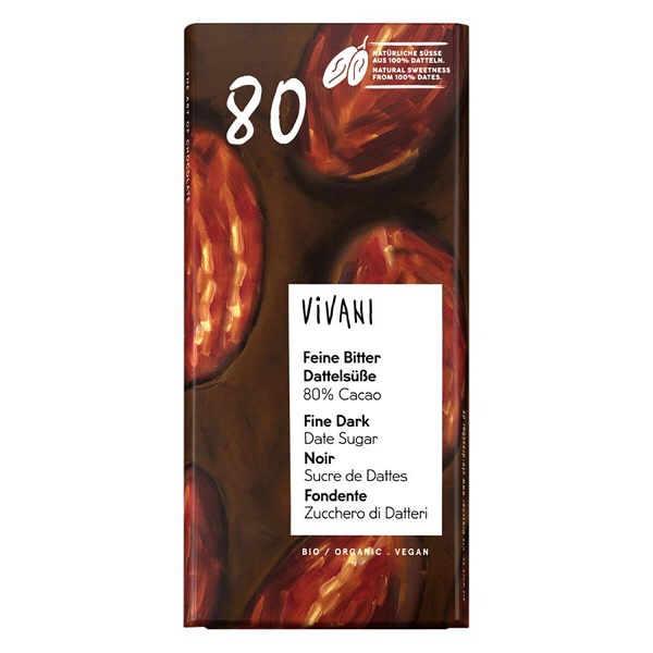 Vivani Horká čokoláda 80% s datľami BIO 80 g